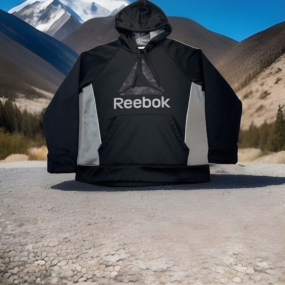 Reebok Plunge Delta Mens XL Pullover  Black Hoodie Geometric‎ Polyester Outdoors